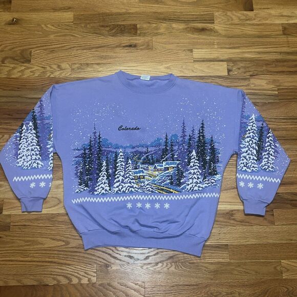 Lifestyles Tops - Vintage 90s Puff Paint Colorado Mountains Graphic Sweatshirt USA Womens Size M/L